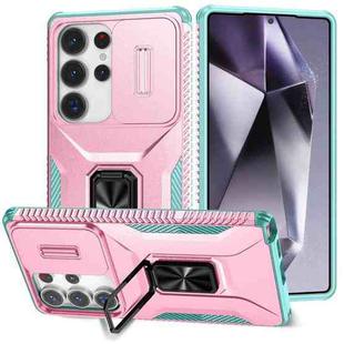 For Samsung Galaxy S25 Ultra 5G Sliding Camshield Holder Phone Case(Pink + Grey Green)
