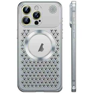 For iPhone 16 Pro Max Spring Buckle MagSafe Magnetic Metal Aromatherapy Phone Case(Silver)