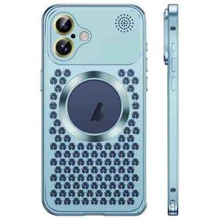 For iPhone 16 Spring Buckle MagSafe Magnetic Metal Aromatherapy Phone Case(Blue)