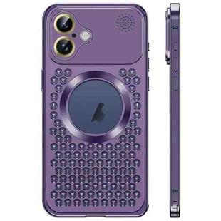 For iPhone 16 Spring Buckle MagSafe Magnetic Metal Aromatherapy Phone Case(Purple)