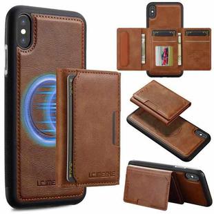 For iPhone XS / X LC.IMEEKE L5 Series Detachable RFID Card Bag Magsafe Phone Case(Brown)