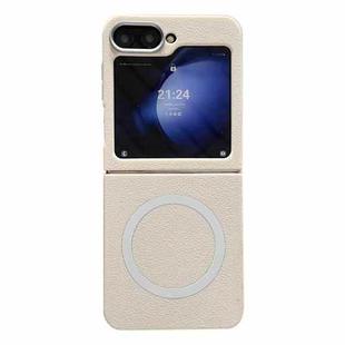 For Samsung Galaxy Z Flip5 Leather Texture Design MagSafe Full Coverage Phone Case(White)