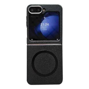 For Samsung Galaxy Z Flip5 Leather Texture Design MagSafe Full Coverage Phone Case(Black)