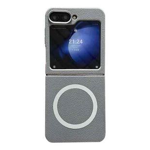 For Samsung Galaxy Z Flip5 Leather Texture Design MagSafe Full Coverage Phone Case(Grey)