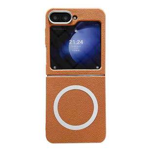 For Samsung Galaxy Z Flip5 Leather Texture Design MagSafe Full Coverage Phone Case(Brown)