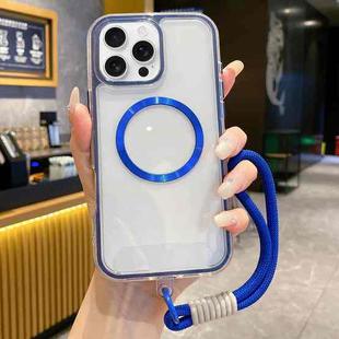 For iPhone 11 Pro Max Airbag 3 in 1 CD Texture MagSafe Phone Case with Strap(Dark Blue)
