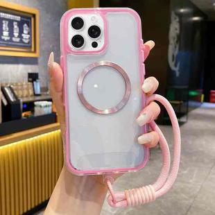 For iPhone 11 Pro Max Airbag 3 in 1 CD Texture MagSafe Phone Case with Strap(Pink)