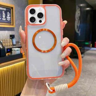 For iPhone 11 Pro Max Airbag 3 in 1 CD Texture MagSafe Phone Case with Strap(Orange)