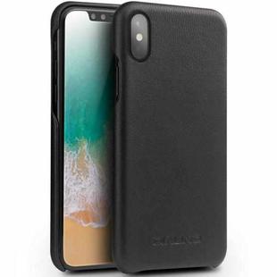 For iPhone X / XS QIALINO Shockproof Cowhide Leather Protective Case(Black)