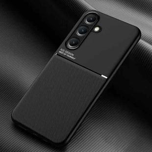 For Samsung Galaxy S25 5G Classic Tilt Strip Grain Magnetic PC Hybrid TPU Phone Case(Black)