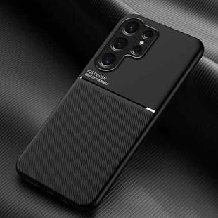 For Samsung Galaxy S25 Ultra 5G Classic Tilt Strip Grain Magnetic PC Hybrid TPU Phone Case(Black)