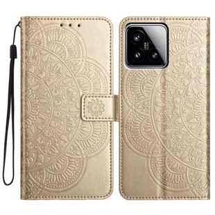 For Xiaomi 15 Flower Embossed Leather Phone Case(Gold)