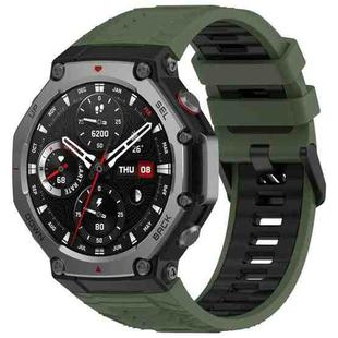 For Amazfit T-Rex 3 Two Color Black Buckle Silicone Watch Band(Olive Green Black)