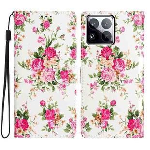 For Xiaomi 15 Pro Colored Drawing Leather Phone Case(Peonies)
