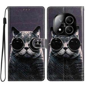For Redmi Note 14 Pro+ 5G Colored Drawing Leather Phone Case(Sunglasses Cat)