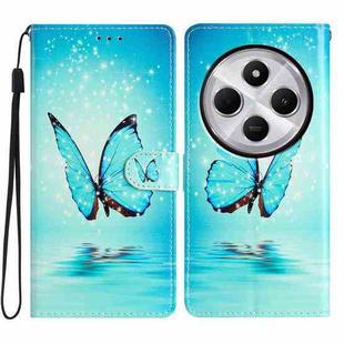 For Redmi A4 5G Colored Drawing Leather Phone Case(Blue Butterfly)