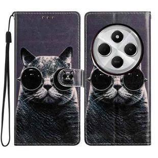 For Redmi A4 5G Colored Drawing Leather Phone Case(Sunglasses Cat)