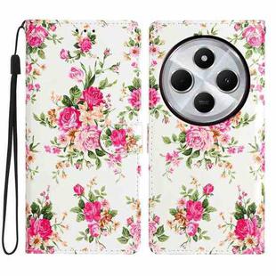 For Redmi A4 5G Colored Drawing Leather Phone Case(Peonies)