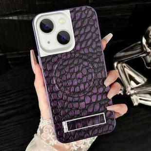 For iPhone 15 Pebble Pattern PU MagSafe Phone Case with Holder(Purple)