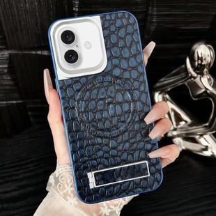 For iPhone 16 Pebble Pattern PU MagSafe Phone Case with Holder(Blue)