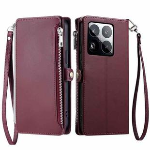 For Xiaomi 15 Pro Leather Stitching Multi-card Slot Zipper Phone Case(Wine Red)