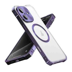 For iPhone 16 Irregular Alloy Frame Fosted Translucent MagSafe Phone Case(Purple)