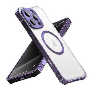 For iPhone 16 Pro Max Irregular Alloy Frame Fosted Translucent MagSafe Phone Case(Purple)