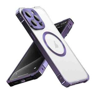 For iPhone 15 Pro Max Irregular Alloy Frame Fosted Translucent MagSafe Phone Case(Purple)