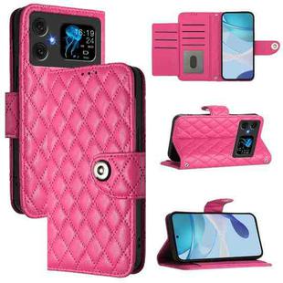 For Cubot A20 Rhombic Texture Flip Leather Phone Case with Lanyard(Rose Red)