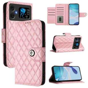 For Cubot A20 Rhombic Texture Flip Leather Phone Case with Lanyard(Pink)