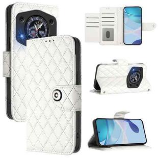 For Cubot A30 Rhombic Texture Flip Leather Phone Case with Lanyard(White)