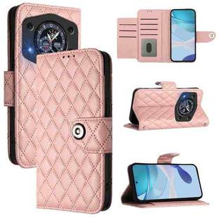 For Cubot A30 Rhombic Texture Flip Leather Phone Case with Lanyard(Coral Pink)