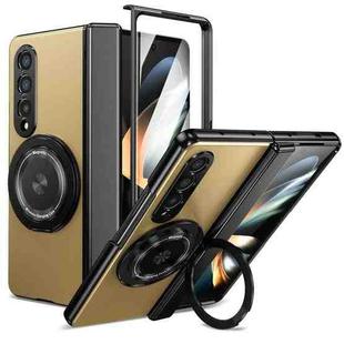 For Samsung Galaxy Z Fold4 Gold Medal Rotating Folding Series Ring Holder Phone Case(Gold)