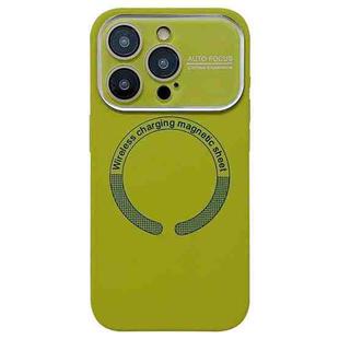 For iPhone 16 Pro Max Large Window Acrylic Glass Lens MagSafe Silicone Phone Case(Willow Green)