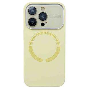 For iPhone 16 Pro Max Large Window Acrylic Glass Lens MagSafe Silicone Phone Case(Cream Yellow)