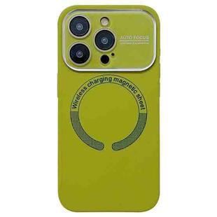 For iPhone 16 Pro Large Window Acrylic Glass Lens MagSafe Silicone Phone Case(Willow Green)