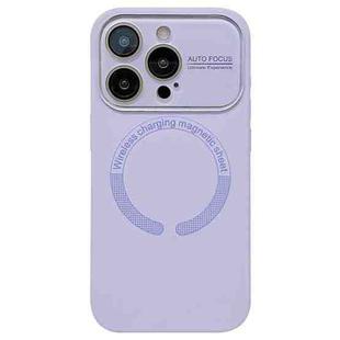 For iPhone 16 Pro Large Window Acrylic Glass Lens MagSafe Silicone Phone Case(Lilac)