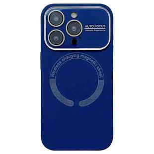 For iPhone 16 Pro Large Window Acrylic Glass Lens MagSafe Silicone Phone Case(Navy Blue)