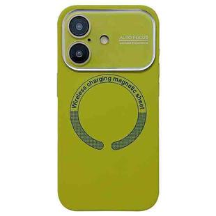 For iPhone 16 Plus Large Window Acrylic Glass Lens MagSafe Silicone Phone Case(Willow Green)