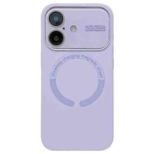 For iPhone 16 Plus Large Window Acrylic Glass Lens MagSafe Silicone Phone Case(Lilac)