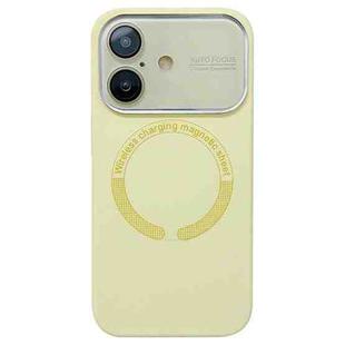 For iPhone 16 Plus Large Window Acrylic Glass Lens MagSafe Silicone Phone Case(Cream Yellow)