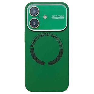 For iPhone 16 Plus Large Window Acrylic Glass Lens MagSafe Silicone Phone Case(Dark Green)