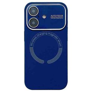 For iPhone 16 Plus Large Window Acrylic Glass Lens MagSafe Silicone Phone Case(Navy Blue)