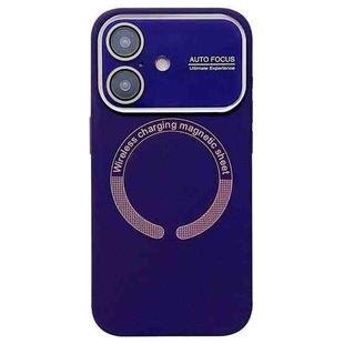 For iPhone 16 Large Window Acrylic Glass Lens MagSafe Silicone Phone Case(Dark Purple)