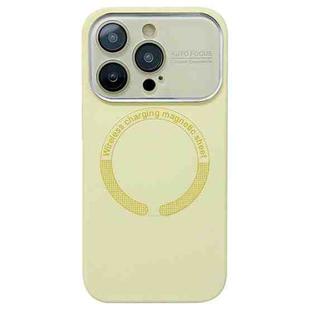 For iPhone 15 Pro Max Large Window Acrylic Glass Lens MagSafe Silicone Phone Case(Cream Yellow)