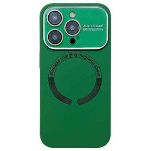 For iPhone 15 Pro Max Large Window Acrylic Glass Lens MagSafe Silicone Phone Case(Dark Green)