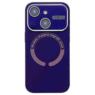 For iPhone 15 Plus Large Window Acrylic Glass Lens MagSafe Silicone Phone Case(Dark Purple)