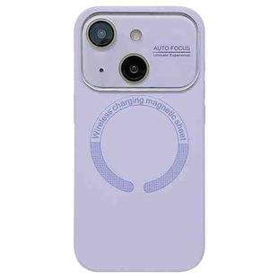 For iPhone 14 Large Window Acrylic Glass Lens MagSafe Silicone Phone Case(Lilac)