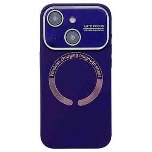 For iPhone 14 Large Window Acrylic Glass Lens MagSafe Silicone Phone Case(Dark Purple)