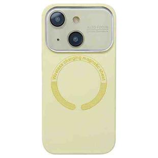 For iPhone 14 Large Window Acrylic Glass Lens MagSafe Silicone Phone Case(Cream Yellow)